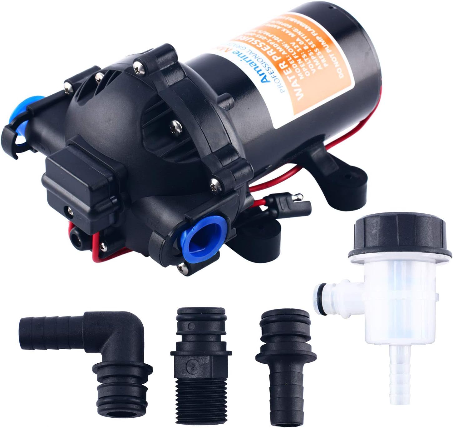 Amarine Made 12v Water Pressure Diaphragm Pump 20 L/min 5.5 Gpm 60 Psi - Caravan/rv/Boat/Marine shown on a plain background