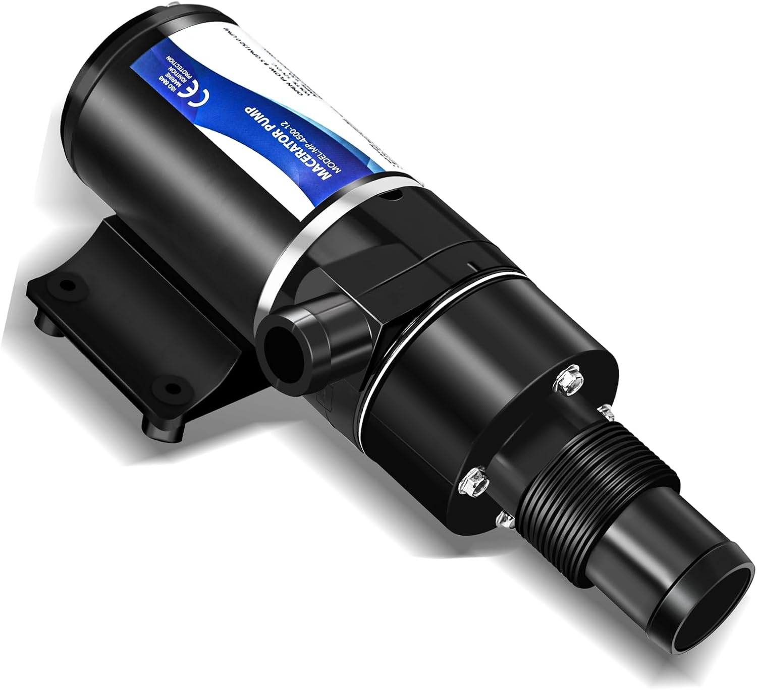 12V RV Macerator Pump, 12 GPM Marine Waste Water Sewage Chopper, Overcurrent Thermal Protection, 3m Lift 100m Run, for Caravan Motorhome Grey Black Tank shown on a plain background